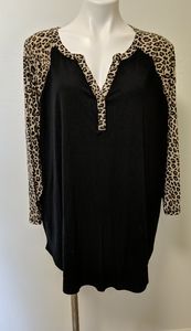 ANA 2X Plus Size Leopard Jersey T-shirt 3/4 sleeve